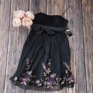 S.L. Fashions, Embroidered Dress, Black, 10